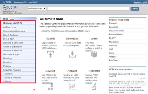 NCBI Bioinformatics Resources: An Introduction: .